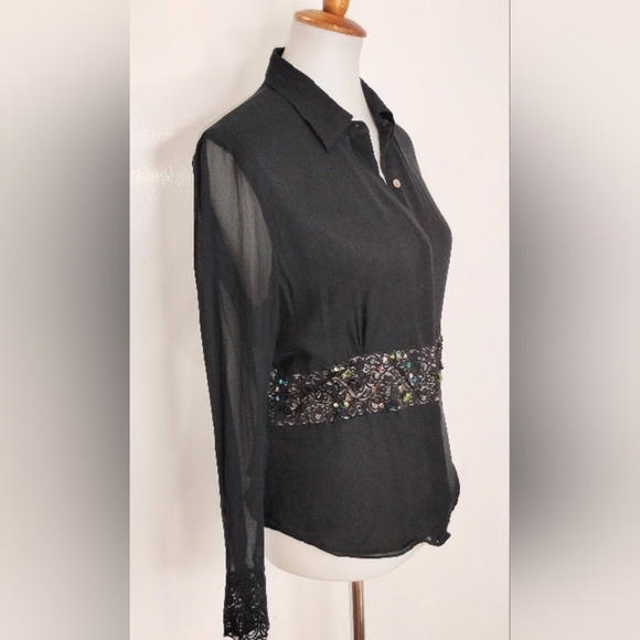 EDWARD SILK CHIFFON BLOUSE WITH EMBELLISHED WAIST BAND - Picture 8 of 11